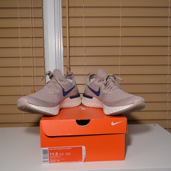 Mens Nike Epic React Flyknit Diffused Taupe Blue Sneakers  AQ0067-201 SizeUS11.5 - Picture 4 of 10